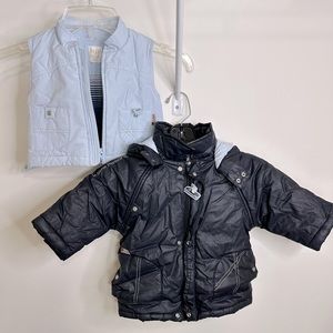 MiniMan Stylish Black Baby Jacket with Removable Vest Sz 9M